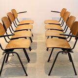 School bench consisting of 4 stackable chairs in industrial plywood by Marko Holland