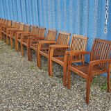 Stackable chair-armchair in solid teak with cushion by Vlaemynck