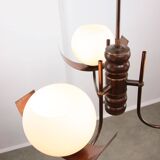 Vintage Italian Copper and Opaline Chandelier, 1970s