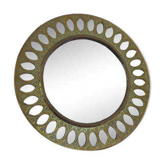 Old round mirror, ethnic, Moroccan, oriental, round brass 70s