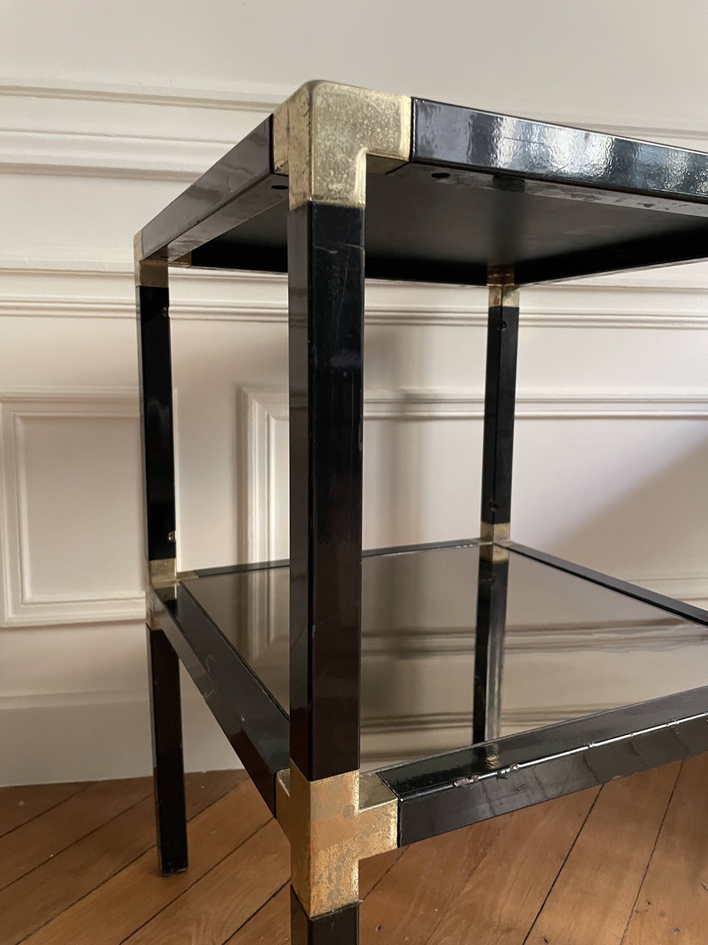 Pair of vintage metal and smoked glass side tables