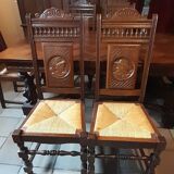 Breton dining room table with 2 extensions and 6 chairs with Breton characters