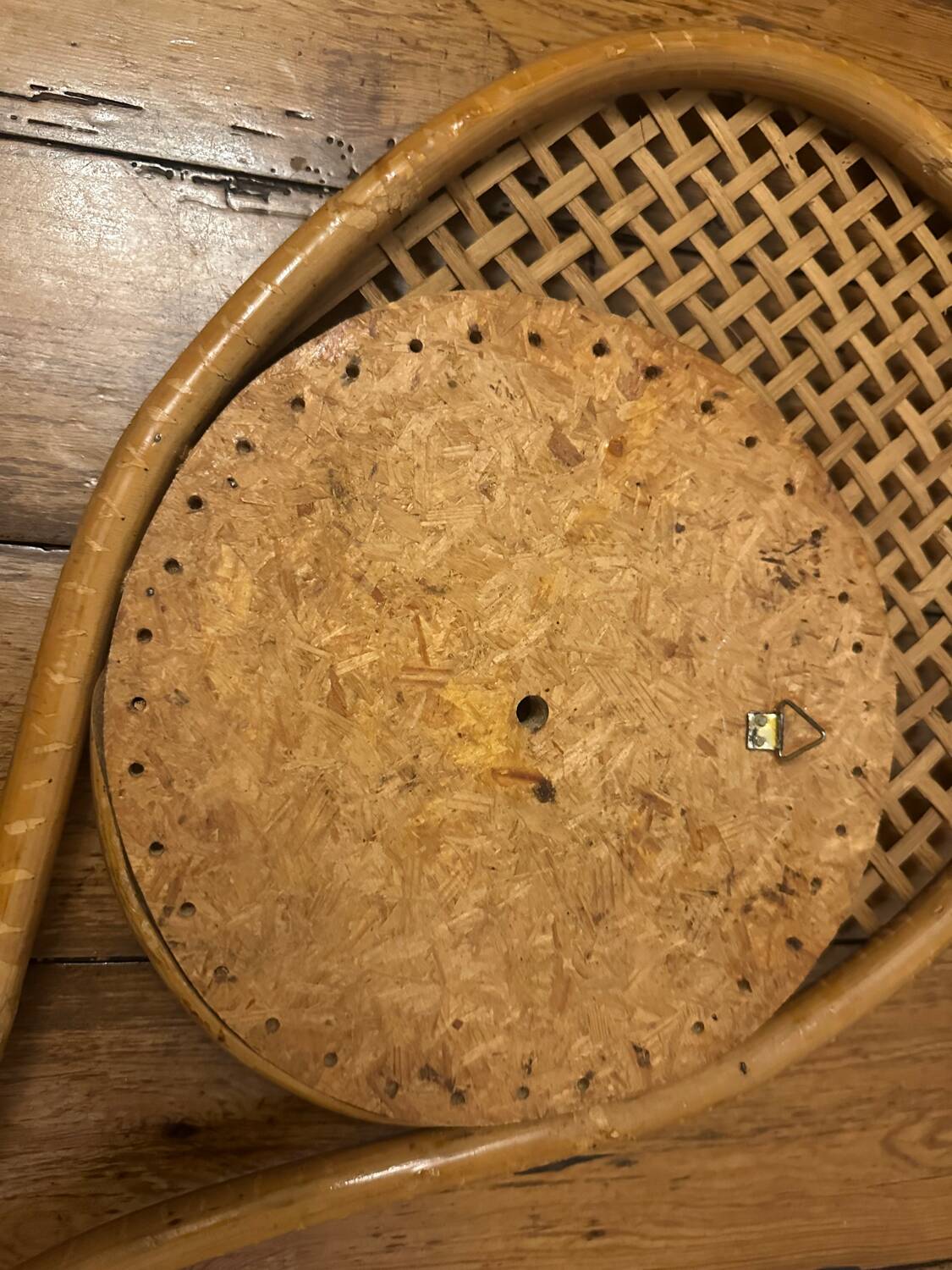 Vintage rattan tennis racket mirror