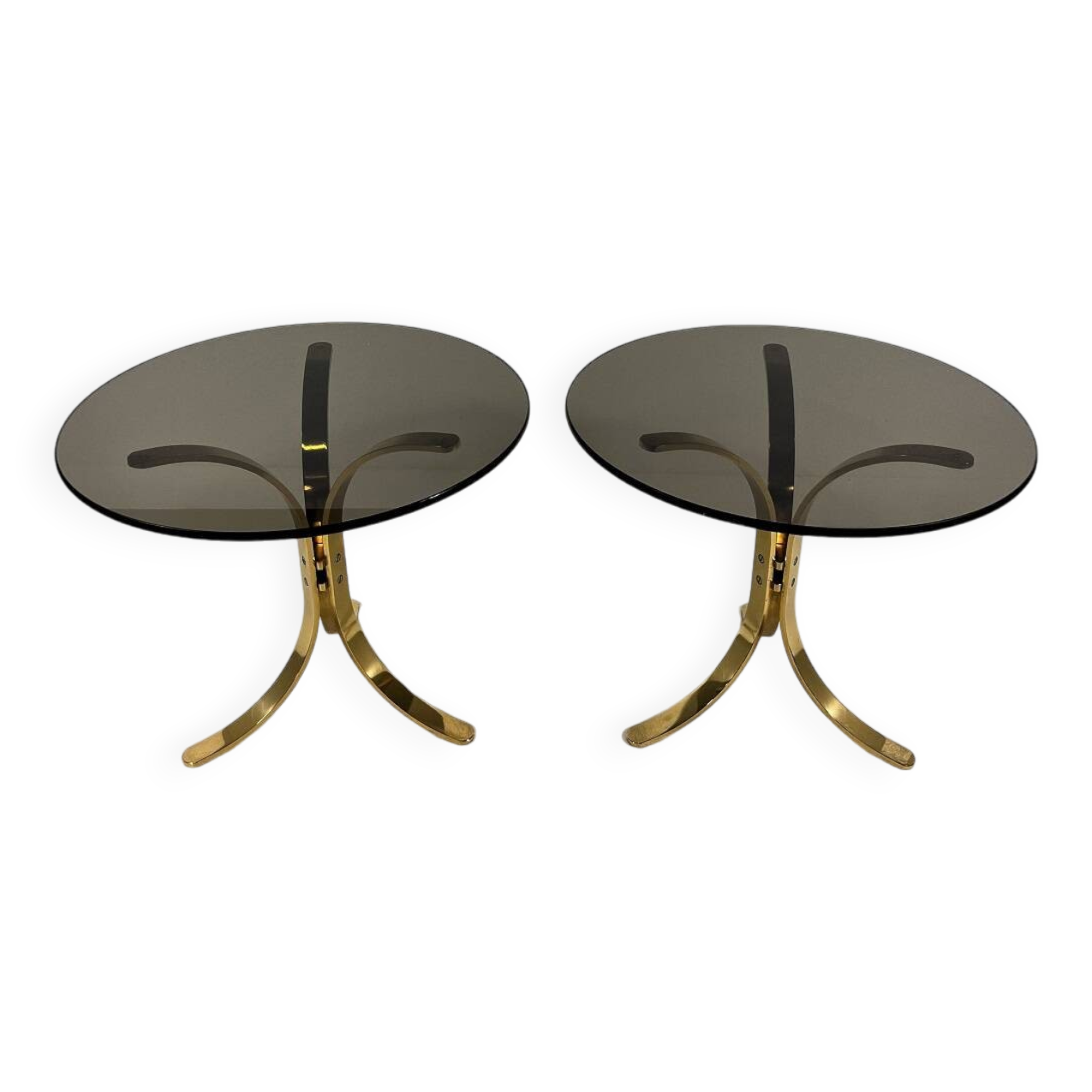 Brass and smoked glass side tables from the 1960s.