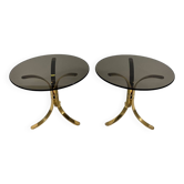 Brass and smoked glass side tables from the 1960s.