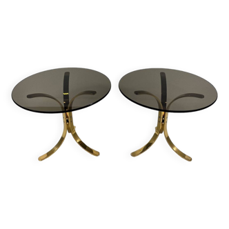 Tables d'appoint en laiton et verre fumé années 60