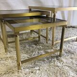 Brass and glass pull out tables 70