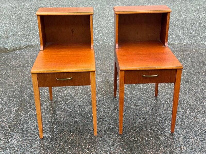 Set of 2 Scandinavian teak bedside tables with double tops, 1965