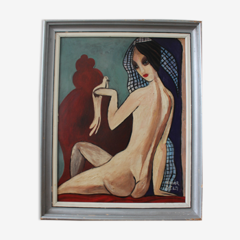 Oil painting, 50s female nudes from behind, copy