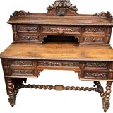 Desk with tiered secret drawer in solid oak Louis XIII