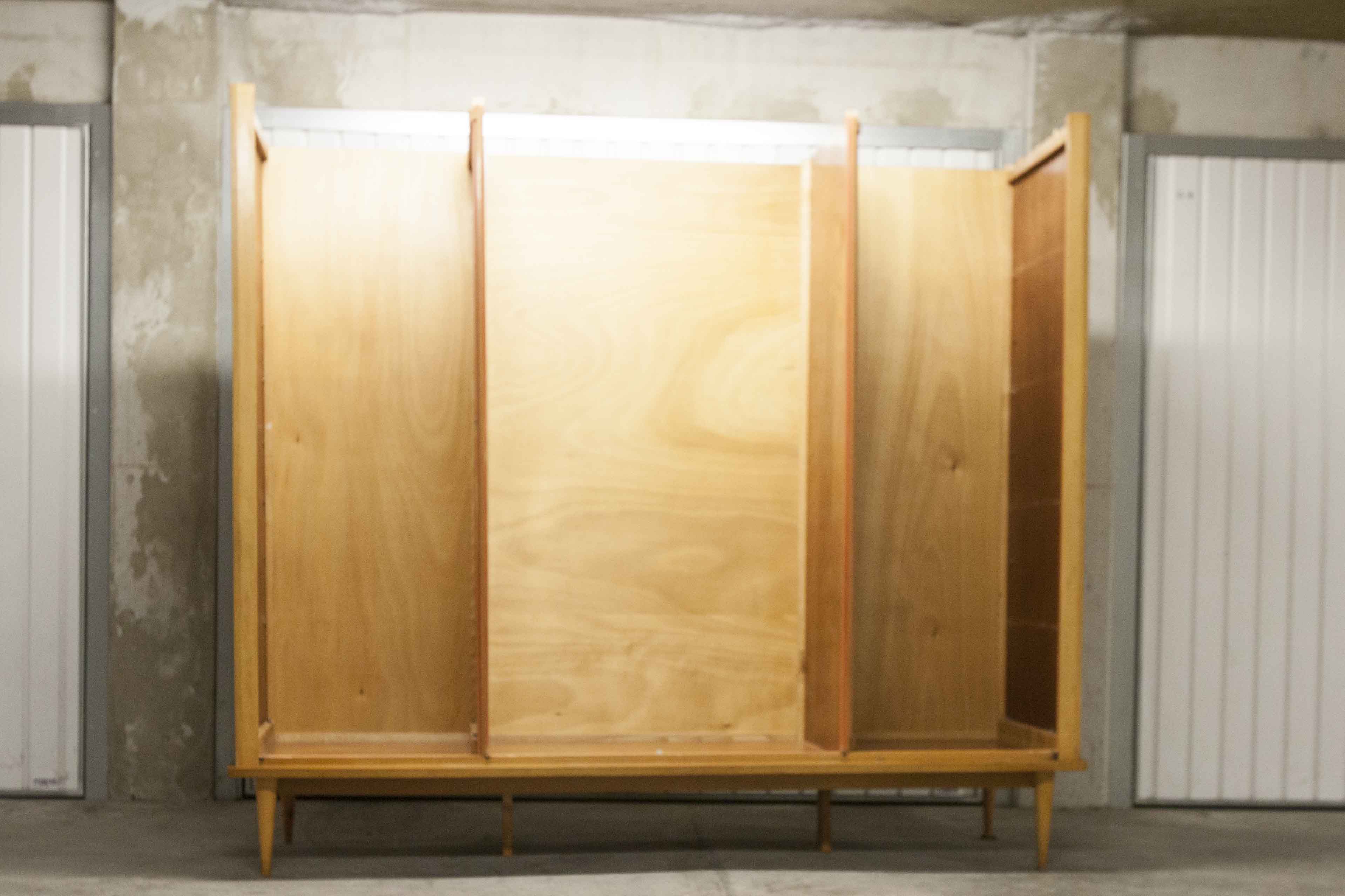 Scandinavian wardrobe 1960 honey color 4 doors L 205 cm
