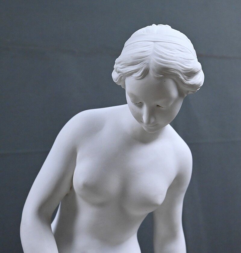 Important biscuit sculpture "The Bather" after Falconet – late 19th century.