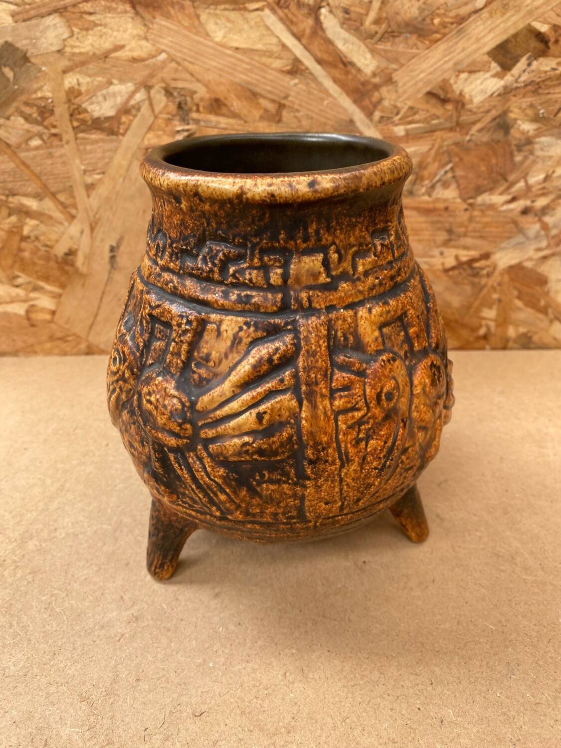 Antique jasba keramik lava pottery vase aztec decor 1970 vintage