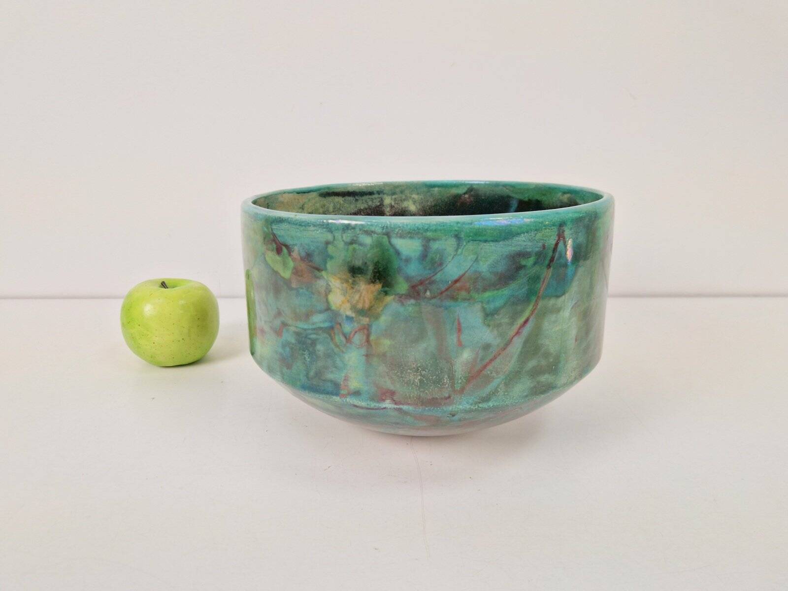 Vintage Handmade Green Luster Glaze Ceramic Bowl, 1960