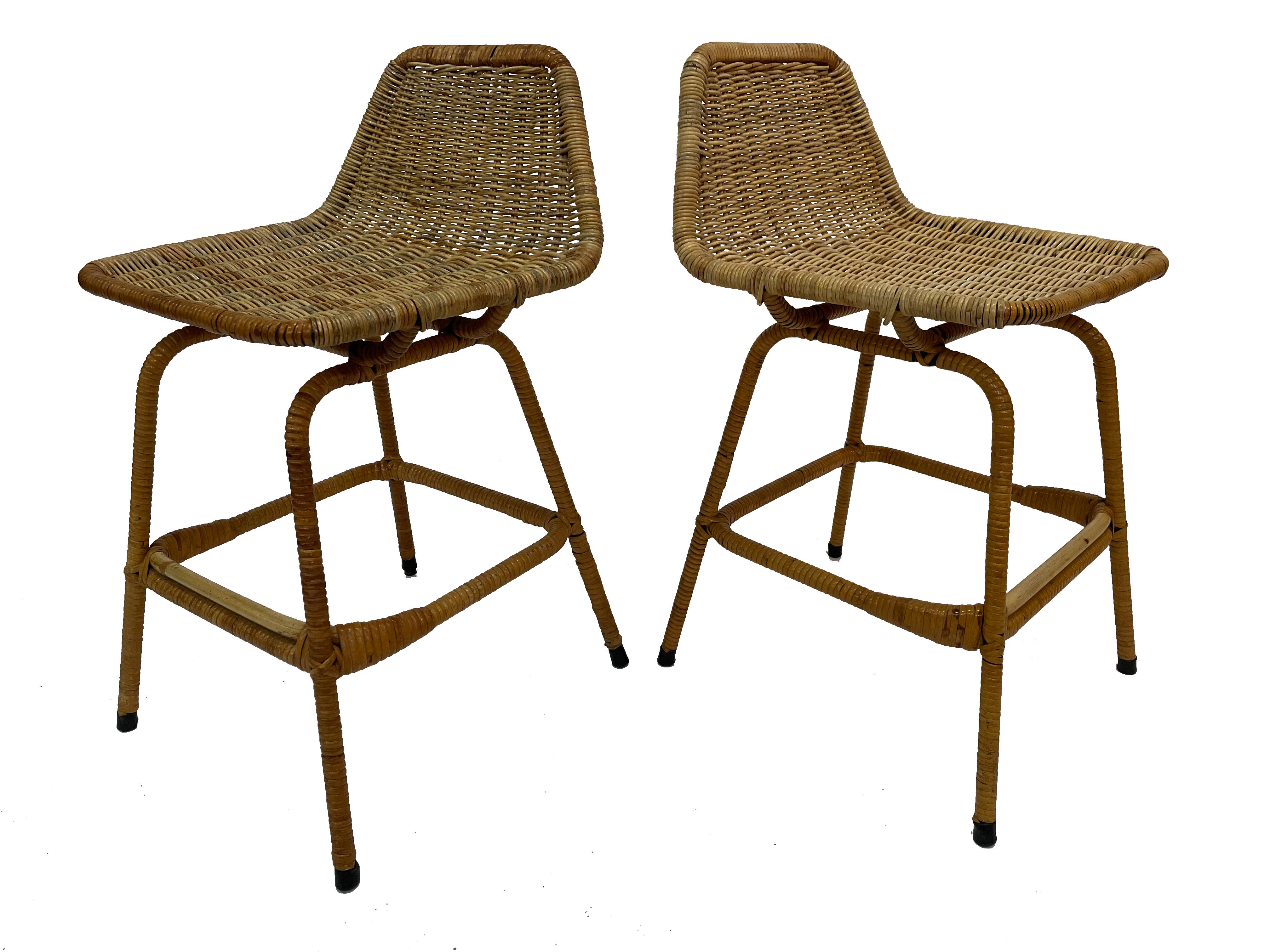 Vintage bar stool in rattan design Rohe 1960