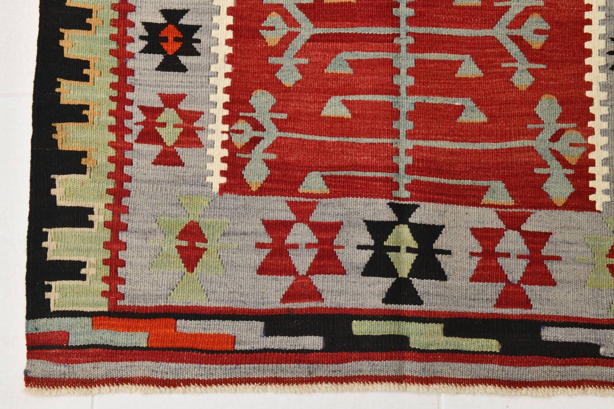 3x5 Red Green Tribal Vintage Kilim Rug, 88x147Cm