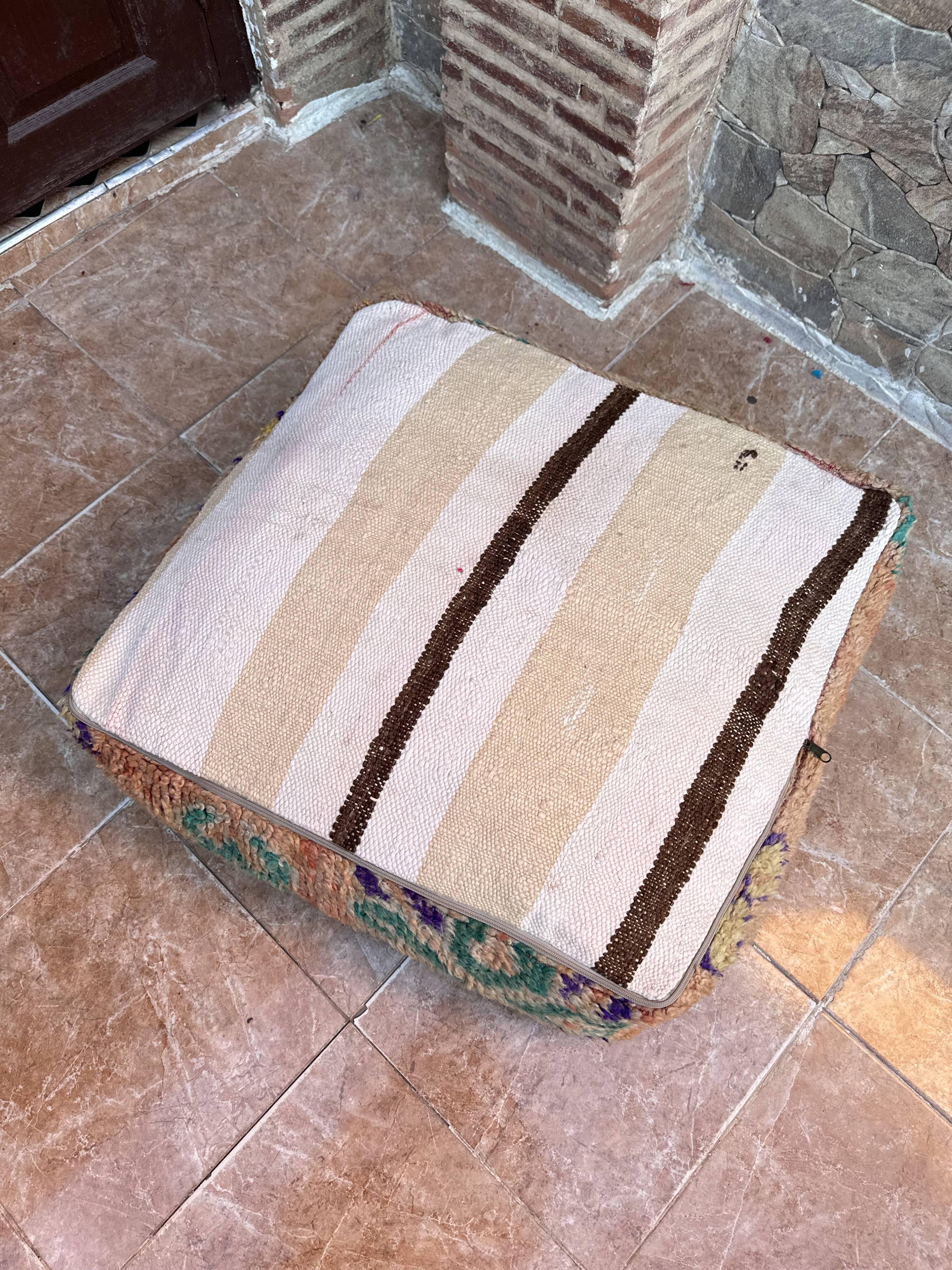Handmade Berber Kilim pouf, floor cushion