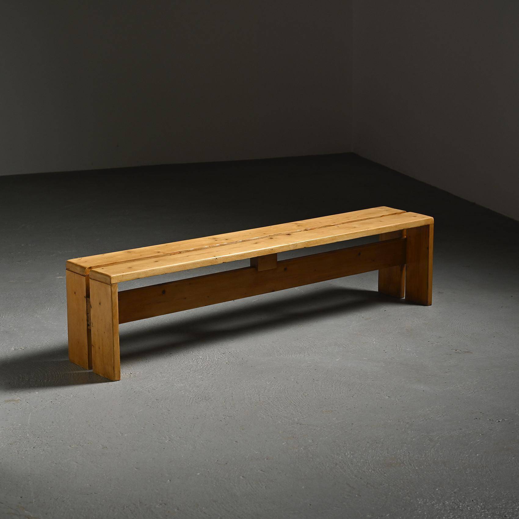 Large solid pine bench, Les Arcs, circa 1973