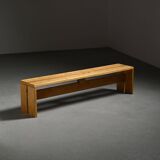 Large solid pine bench, Les Arcs, circa 1973