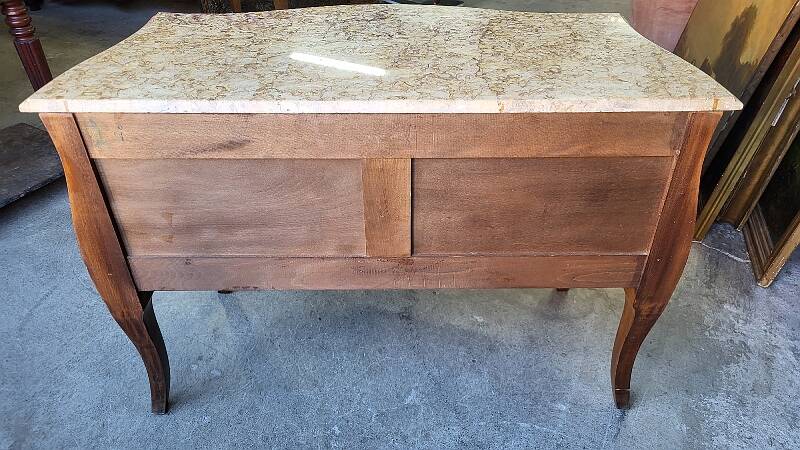 ROSEWOOD COMMODE WITH 2 DRAWERS AND OCHRE MARBLE TOP