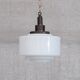 Patinated Brass and Opaline Glass Stepped Pendant Light