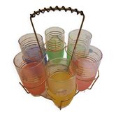 Set 6 granite glasses in their golden basket