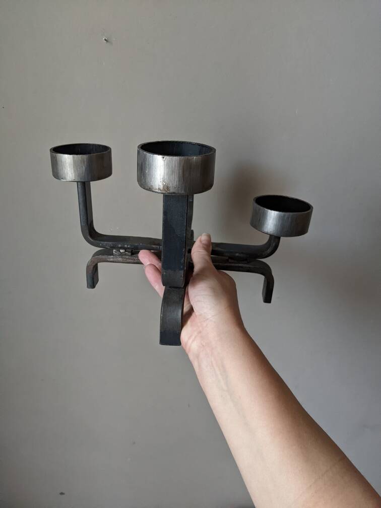 Wrought iron candle holder, artistic ironwork, brutalist candlestick, handcrafted industrial