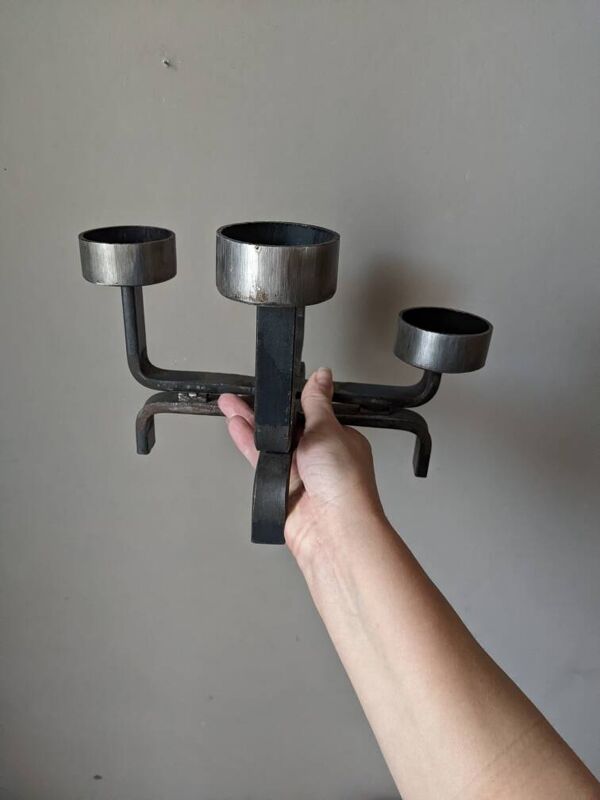 Bougeoir fer forgé ferronnerie d'art chandelier brutaliste artisanal indus