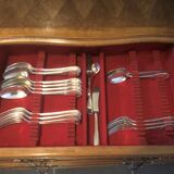 Solid wood silver cabinet with 5 drawers for 173 place settings, silver-plated metal, Solid silver