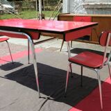 Red formica table and two chairs