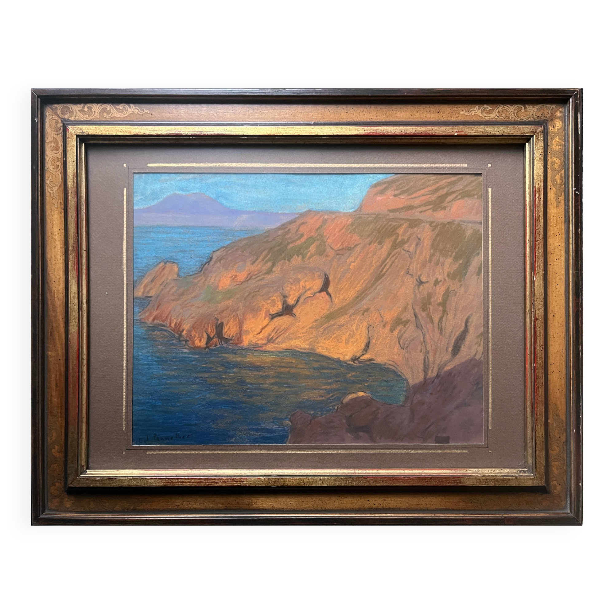 Painting by Edouard Pannetier (1884-1965) Mediterranean Marine