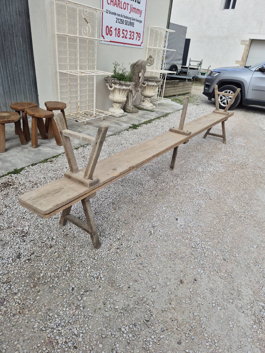 Pair of rustic oak and fir farmhouse benches 1900s - 3m85