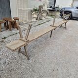 Pair of rustic oak and fir farmhouse benches 1900s - 3m85