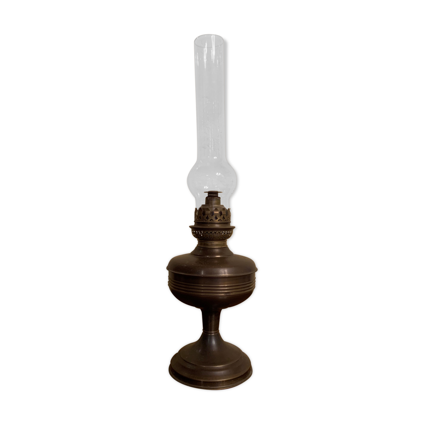Brass oil lamp and glass