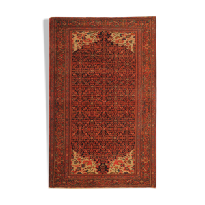 tapis de laine orange persan fait main, tapis oriental de malayer- 127x203cm