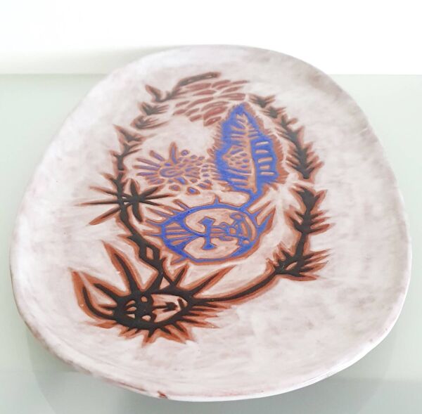 Grand plat ovale en terre cuite émaillée Jean Lurçat  des années 50