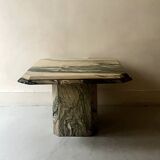 Octagonal coffee table in Italian beige/green veined marble, design 1970