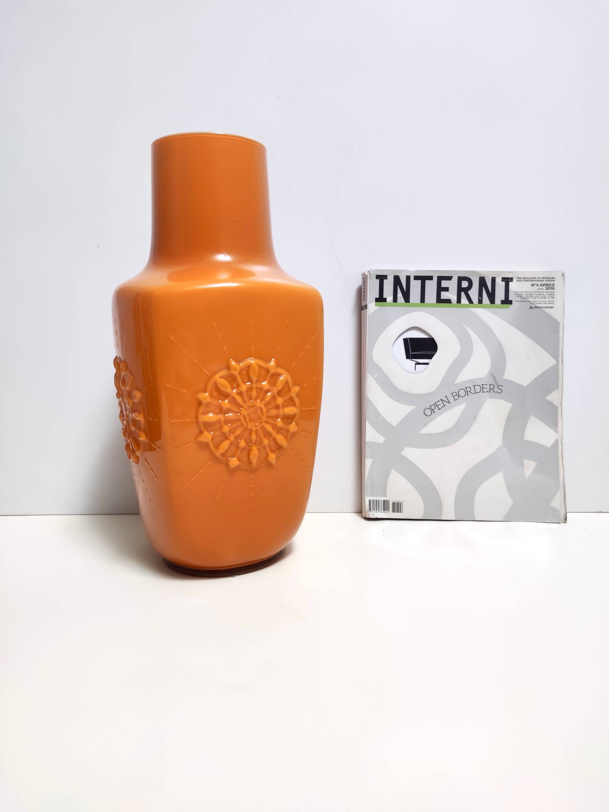 Postmodern Orange Encased Hand-Blown Glass Flower Vase, Empoli, Italy