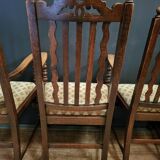 Lot suite de 4 chaises et 2 fauteuils en chêne sculpté, pieds en bobine, années 1900