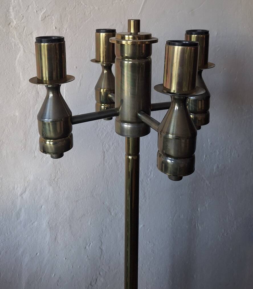 Brutalist mid-century brass floor lamp with 4 lights, 1960s