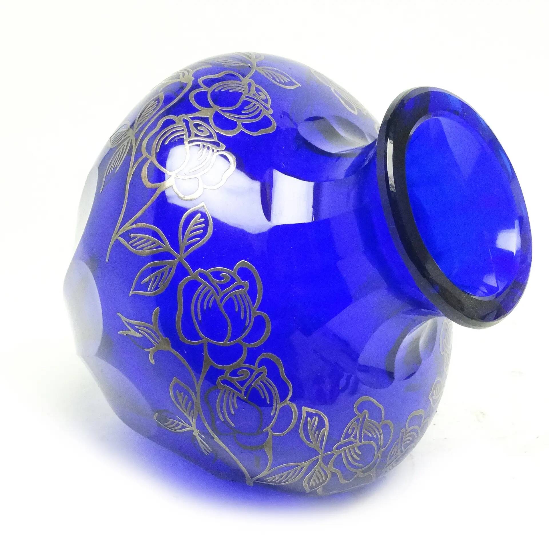 Art déco vase, cobalt crystal, Józefina Glassworks, Poland, 1930s