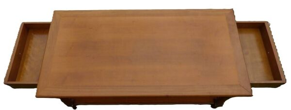 Table basse à 2 plateaux et 2 tiroirs en merisier massif