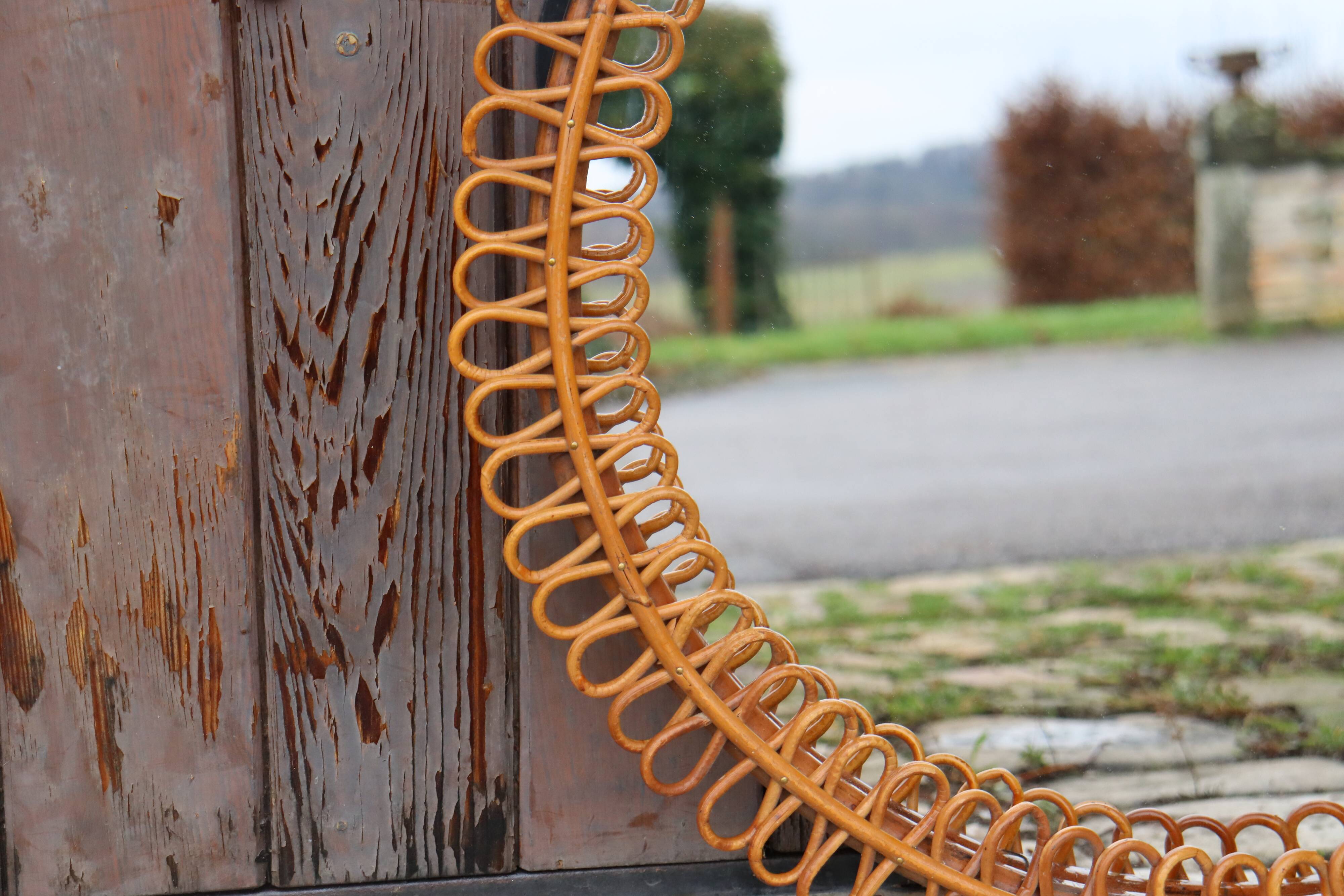 Italian rattan wall mirror, 1960s