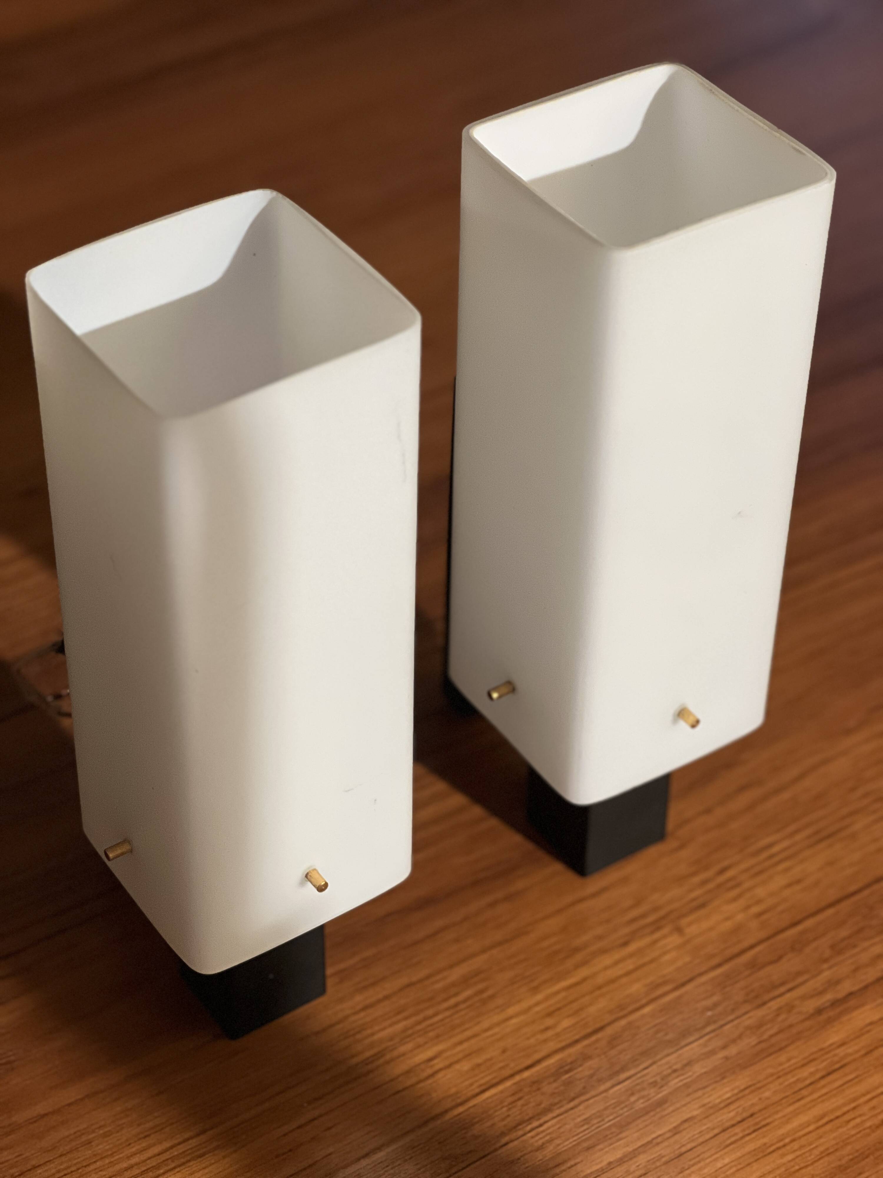 Pair of opaline and metal wall lights 1950