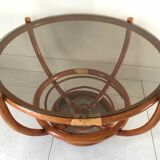 Rattan and smoked glass coffee table 1970