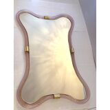 Scenographic Pink and Gold Mirror With Torchon Glass