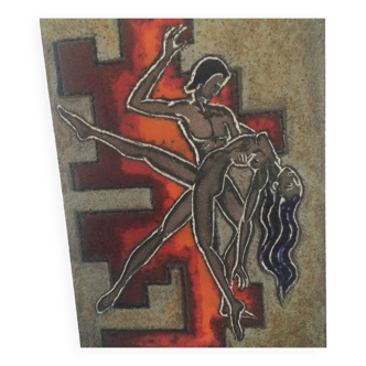 Enamelled lava plate, signed Jean Pierre Gasnier