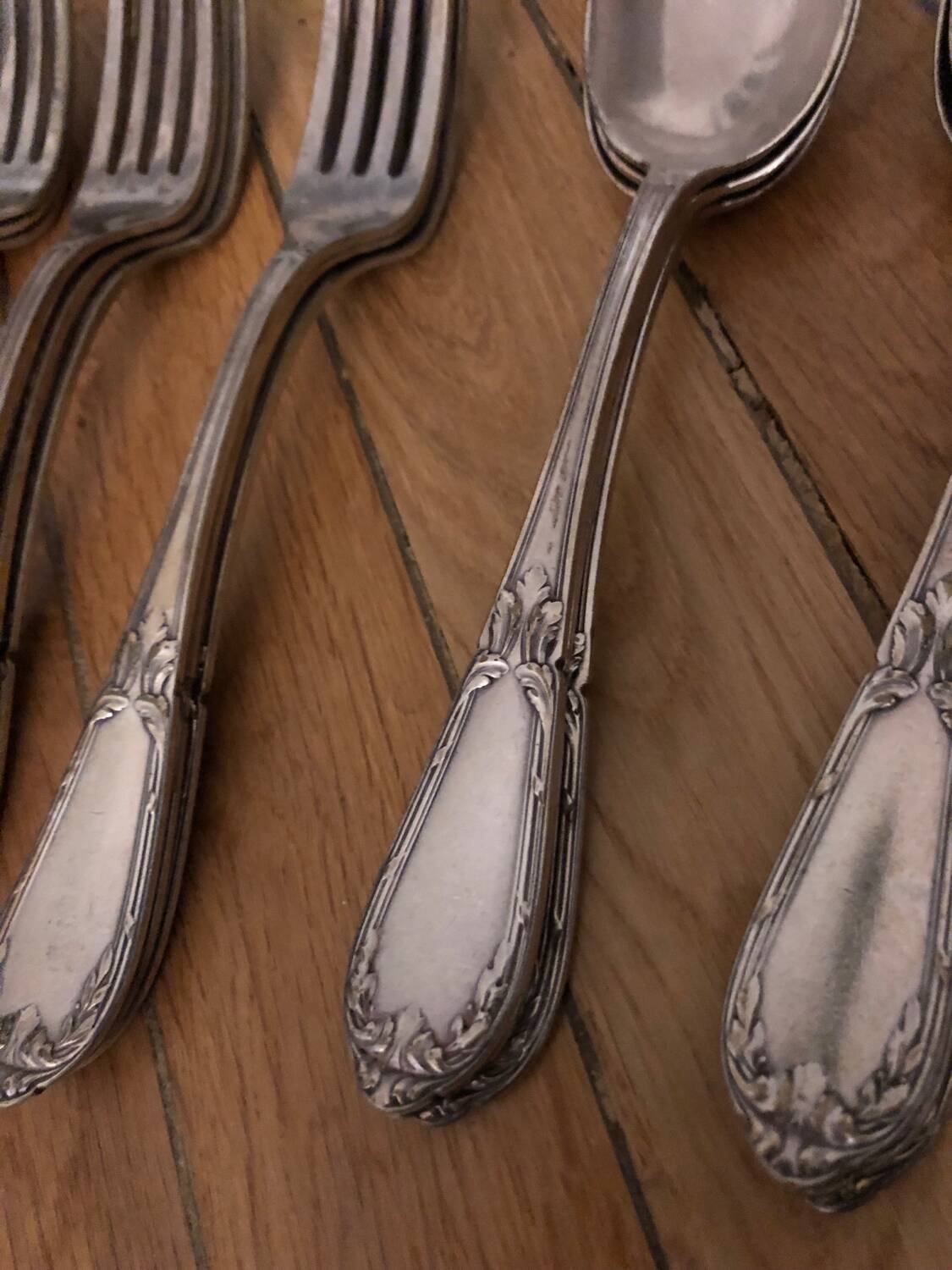 24 antique silver-plated cutlery sets