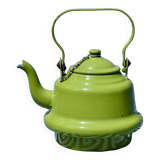 Vintage green enameled sheet metal kettle
