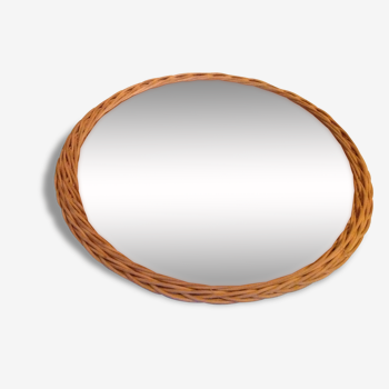Round mirror rattan woven vintage from the 60s